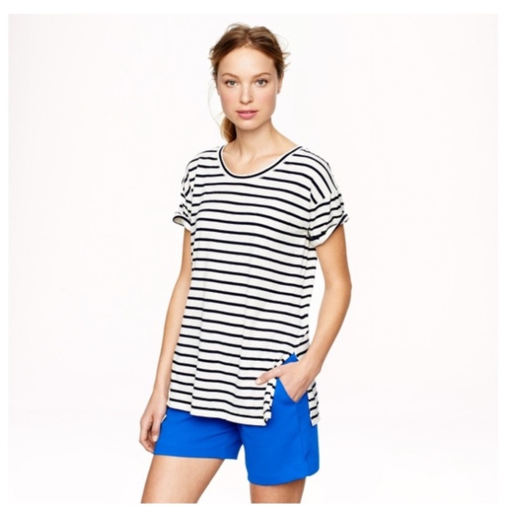 J.Crew Women’s White Navy Blue Stripe Crewneck Short Sleeve Tunic T-Shirt Size S